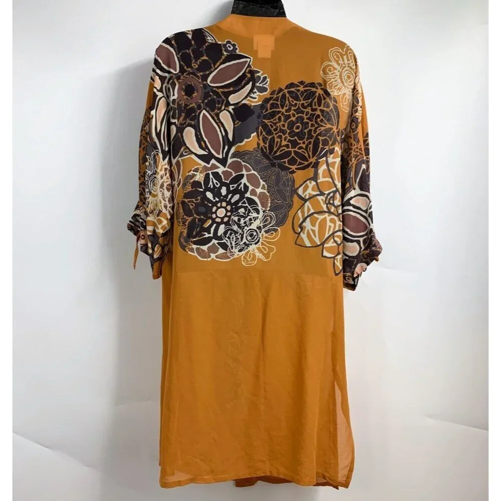 Lea Gottlieb Women's Floral Tie Front Floral 3/4 Sleeve‎ Kimono Size S